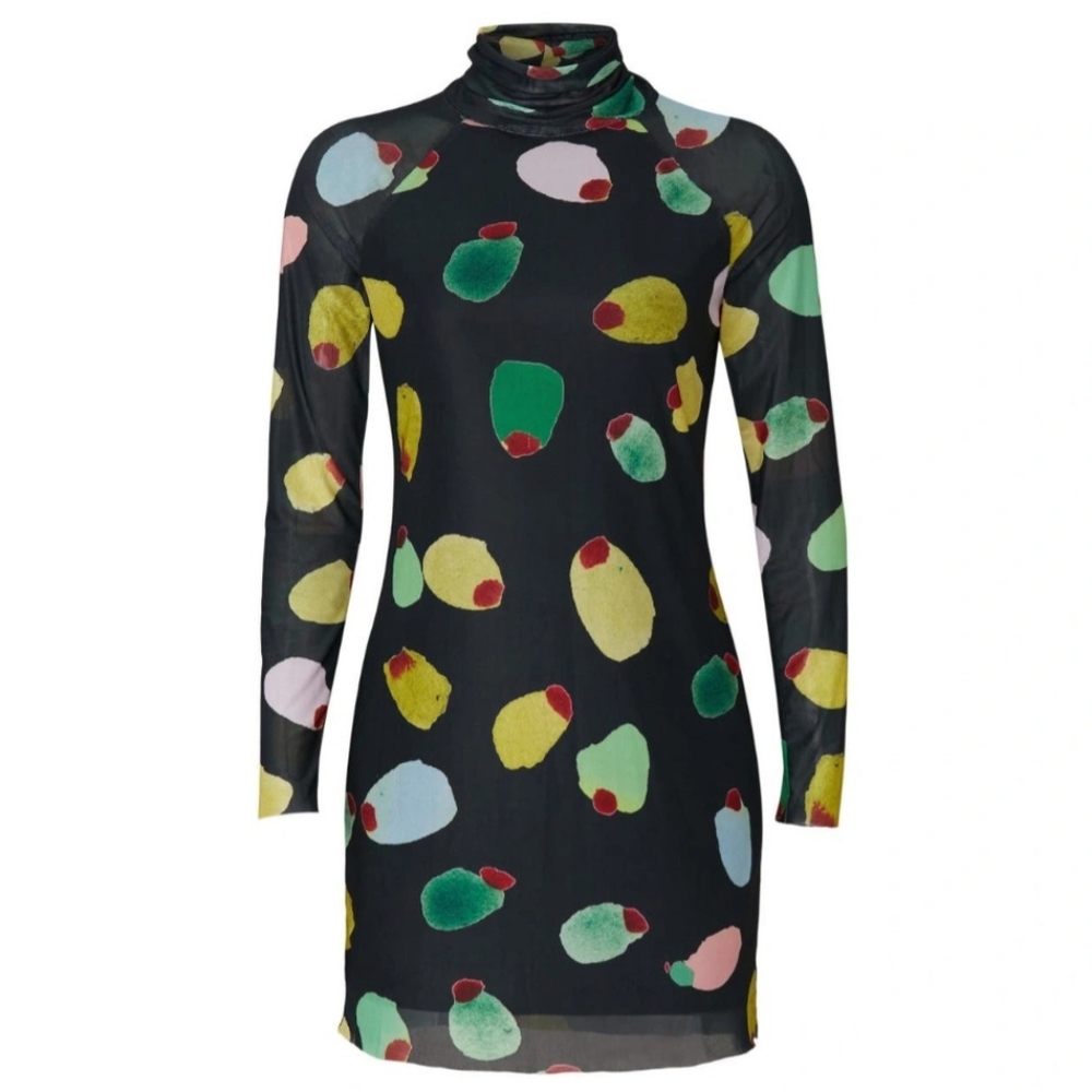 🧵 Rachel Antonoff Lilly Turtleneck Olive Print Dress, Sz M